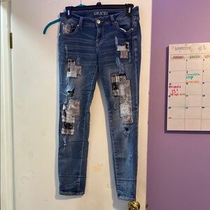 Grace Blue Skinny Jeans with Distressed Details